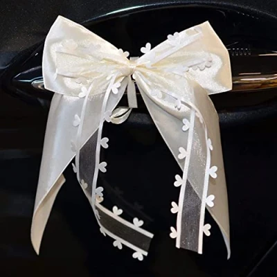 Abbildung von Miya@ 10 hochwertige Handgemacht Weiss Antenneschleifen mit Herzschleifen aus Satin, Auto Schleifen, Hochzeit Deko, Autoschmuck (beige)