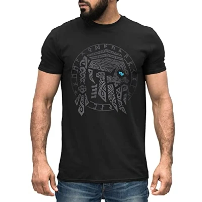 Abbildung von Neverless® Herren T Shirt Odin Ragnar Gott Nordisch Runen Valhalla Wikinger Nordmänner Mythologie schwarz L