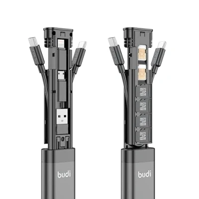 Abbildung von fonefunshop Multifunktionales Budi Reise Stick Lade /Datenkabel Set mit 3 Adaptern, unterstützt 65 W Schnelllade Speicherkartenhalter