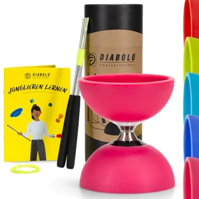 Abbildung von Diabolo Set Pro (pink) mit kugelgelagerter Achse. Handstäben &amp;Ersatzschnur