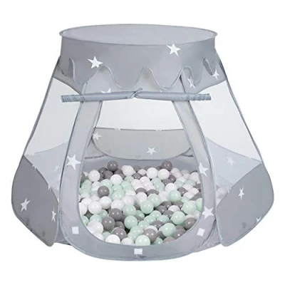 Abbildung von Selonis Baby Spielzelt Mit Plastikbällen Zelt 105X90cm/300 Stück Bälle Plastikkugel Kinder, Grau:Weiß/Grau/Minze