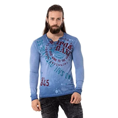 Abbildung von Cipo &amp; Baxx Herren Longsleeve Shirt Sweatshirt Langarmshirt Rundhals Print CL512 Blau M
