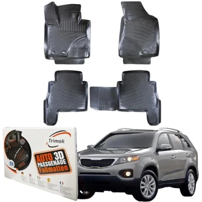 Abbildung von Trimak Passgenau 3D Fussmatten Auto Kompatibel mit Kia Sorento 2 Gen 2010 2014 Zubehör 1. und 2. Reihe Gummimatten Autos TPE Allwetter Geruchlos rutschfest Vorne Hinten Schwartz