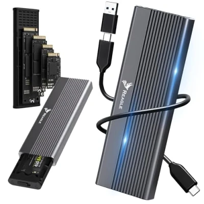 Abbildung von Reagle SSD M.2 NVMe Gehäuse Werkzeuglose Installation, 10 Gbps, USB 3.2 Gen 2, Aluminium, Kompatibel mit Windows und Mac OS
