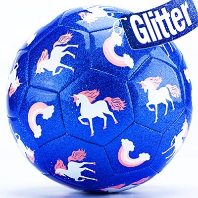 Abbildung von hahaland Fußball Spielzeug mit Ballpumpe und Netz, Neuer Kinderfußball Größe 3 für Training drinnen draußen, Einhorn Geschenke Jungen Mädchen 2 4 5 6 7 8 Jahren