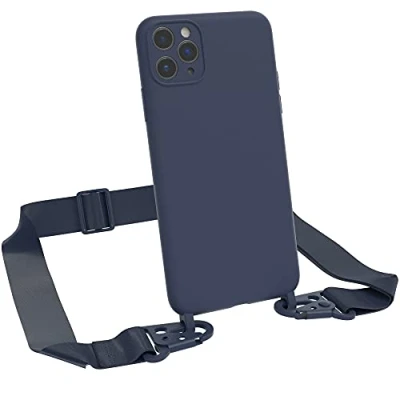 Abbildung von EAZY CASE Premium Silikon 2 in 1 Handykette kompatibel mit iPhone 11 Pro Max Handyhülle Umhängeband, Handykordel Silikonhülle, Hülle Band, Kette für Smartphone, Nachtblau, Blau