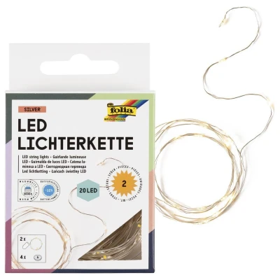 Abbildung von folia 986 2x Micro LED Lichterkette mit je 20 LEDs in Warmweiß, ca. 2,20 m lange Beleuchtung aus Silberdraht, inkl. 4 Batterien