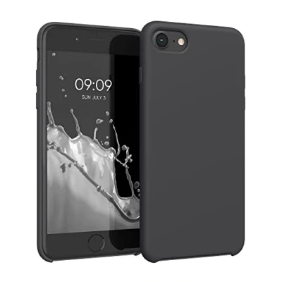 Abbildung von kwmobile Hülle kompatibel mit Apple iPhone SE (2022) / (2020) 8 7 Silikon Handy Case Handyhülle weiche Oberfläche kabelloses Laden Schwarz matt