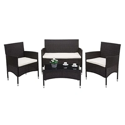 Abbildung von Mendler Poly Rattan Garnitur HWC F55, Balkon /Garten /Lounge Set Sofa Sitzgruppe braun, Kissen Creme