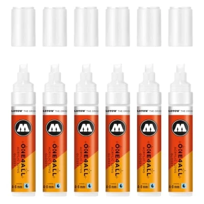 Abbildung von Molotow One4All 327HS Acryl Marker glossy (4,0 8,0 mm Strichstärke, hochglanz, hochdeckend und permanent, schnell trocknend, nachfüllbar, für fast alle Untergründe) 6 Stück Farbe 251 white