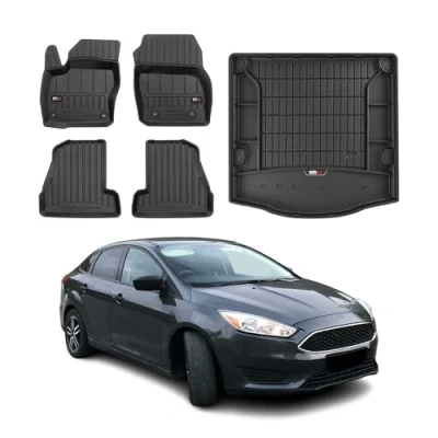 Abbildung von OMAC Fußmatten &amp; Kofferraumwanne Set kompatibel mit Ford Focus mk3 2011 2018 Limo Gummi TPE