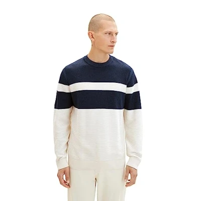 Abbildung von TOM Tailor Strickpullover, Herren, Größe: Medium, Beige navy multi structure
