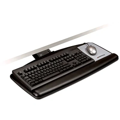 Abbildung von 3M Sit/Stand Keyboard Tray, Simply Turn Knob to Adjust Height and Tilt, Sturdy Tray Includes Gel Wrist Rest Precise Mouse Pad, Swivels Stores Under Desk, 23&quot; Track, Black (AKT170LE)