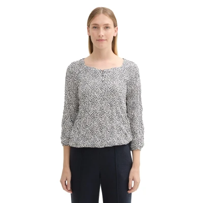Abbildung von TOM Tailor 3/4 ARM IN Knitteroptik Bluse, Damen, Größe: Large, Organic navy dot design