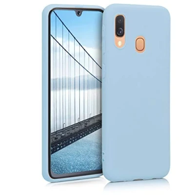 Abbildung von kwmobile Hülle kompatibel mit Samsung Galaxy A40 weiches TPU Silikon Case Cover geeignet für kabelloses Laden Hellblau matt