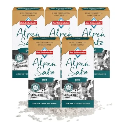 Abbildung von Bad Reichenhaller Alpensaline Grobes Alpensalz 5 x 1 Kg Vorratsangebot ohne Zusätze natürlich regional Siedesalz Großverpackung 5kg Salz