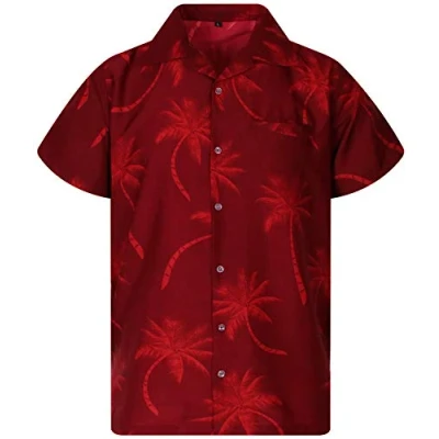 Abbildung von King Kameha Funky Hawaii Hemd, Herren, Kurzarm, Palm Shadow, Rot, XL