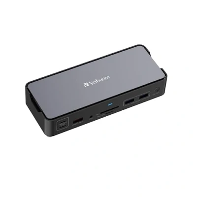 Abbildung von Verbatim USB C Pro Docking Station, 15 in 1 Hub, Multiport Adapter zu HDMI 4K und 8K, A C, PD 80 W, AUX, Card Reader, für Mac / Windows Laptop Co