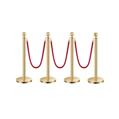 Abbildung von VEVOR 4 Absperrpfosten Absperrständer mit 3 Roten Samtseilen Befüllbar Golden