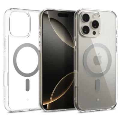 Abbildung von Caseology Capella Mag für iPhone 16 Pro Max Hülle [Ultraklar] Magnetischer Fallschutz in Militärqualität mit seitlichem Griffmuster, Schutzhülle Clear Gray