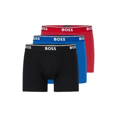 Abbildung von BOSS Herren 3 Calzoncillos de Algodón3 Stück 3. Boxershorts aus Baumwolle, Retroshorts, Rot/Blau/Schwarz, Large (3er Pack)