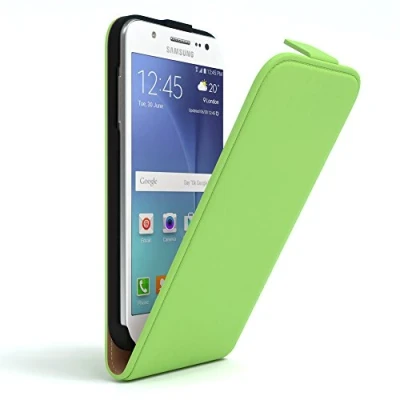 Abbildung von EAZY Case Hülle kompatibel mit Samsung Galaxy J5 (2015) Flip Cover zum Aufklappen, Handyhülle aufklappbar, Schutzhülle, Flipcover, Flipcase, Flipstyle vertikal klappbar, Kunstleder, Grün