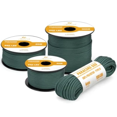 Abbildung von Abma Cord Paracord 4mm 15m Schnur Typ III 550 Seil 7 Kern für Outdoor, Camping, Survival, Basteln, Armband Max. 250kg Dunkelgrün