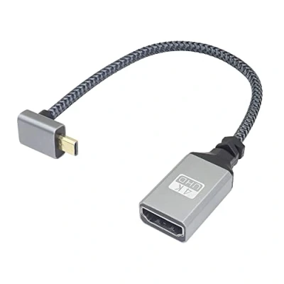 Abbildung von RIIEYOCA 4K Micro HDMI auf Adapterkabel, 90 Grad nach Oben abgewinkelter Stecker Buchse Aluminium kurzes geflochtenes Nylonkabel, unterstützt UHD(20 cm)
