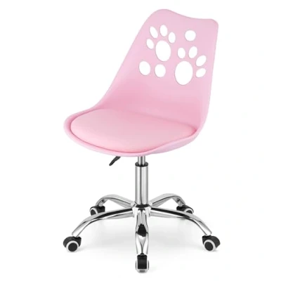 Abbildung von Kids Collective Kinderstuhl mit Rollen, verstellbar Schreibtischstuhl Kinder Kinderdrehstuhl, Polypropylen, Kunstlederkissen, Chromgestell, 57x50x93,5 cm, Rosa