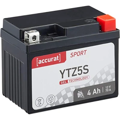 Abbildung von Accurat Motorradbatterie YTZ5S 12V, 4Ah, 70A, zyklenfest, wartungsfrei, Gel Starterbatterie, Batterie in Erstausrüsterqualität für Rasentraktor, Roller, Motorrad, Quad