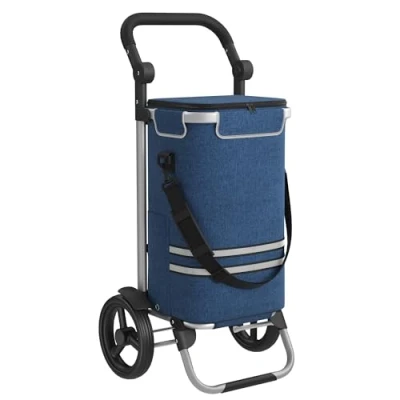 Abbildung von SONGMICS Einkaufstrolley, Trolley, Einkaufswagen mit Kühlfach, groß, 35 Liter, klappbar, Einkaufstasche Rollen, Tasche abnehmbar, blau KST02BU