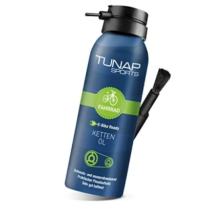 Abbildung von TUNAP SPORTS Kettenöl Spray und Dosier Pinsel, 125 ml Fahrrad Langzeit Schmierung für Ritzel, Schaltwerk Kette (E Bike ready)