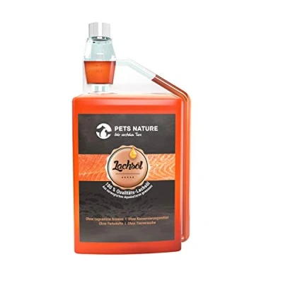 Abbildung von Pets Nature Lachsöl für Hunde und Katzen 1 Liter reines Premium Fischöl mit Omega 3 6 Ihren Hund, Katze Pferd, 1000 ml