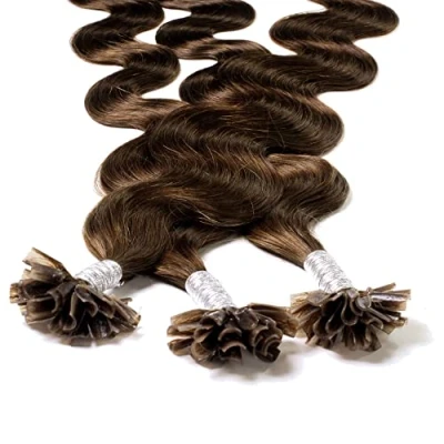 Abbildung von hair2heart Extensions Echthaar Bondings Gewellt 50 Strähnen 1g 60cm 6/3 dunkelblond gold
