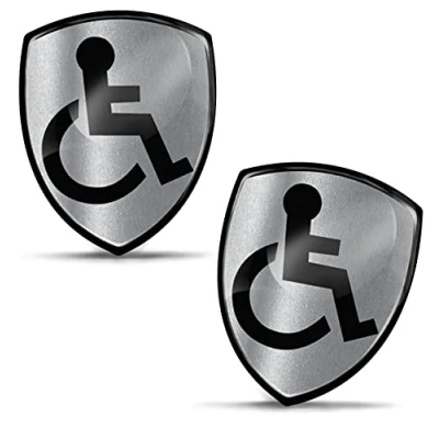 Abbildung von Biomar Labs® 2 x Aufkleber 3D Gel Silikon Behindert Disabled Symbol Logo Rollstuhl Rollstuhlfahrer Schild Silber Sticker Autoaufkleber Auto Motorrad Fahrrad Fenster Tür KS 135