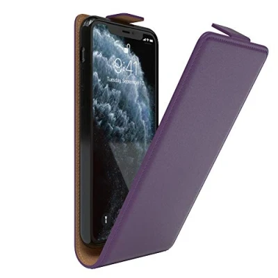 Abbildung von EAZY Case Hülle kompatibel mit iPhone 11 Pro Flip Cover zum Aufklappen, Handyhülle aufklappbar, Schutzhülle, Flipcover, Flipcase, Flipstyle vertikal klappbar, aus Kunstleder, Lila