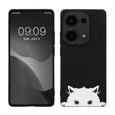 Abbildung von kwmobile Hülle kompatibel mit Xiaomi Redmi Note 13 Pro 4G Handyhülle Silikon Case Neugierige Katze Schwarz Weiß