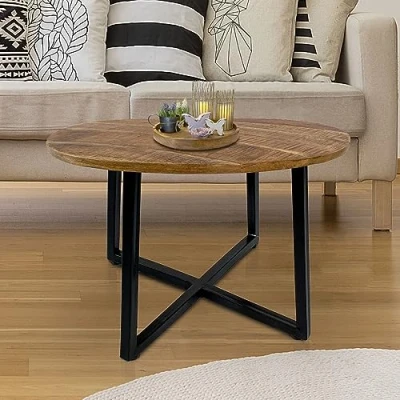 Abbildung von kreatives Wohnen Couchtisch rund 60 cm Wohnzimmer Tisch Beistelltisch Cannes Metall Gestell, Holz, schwarz matt Tabacco, Extra breit