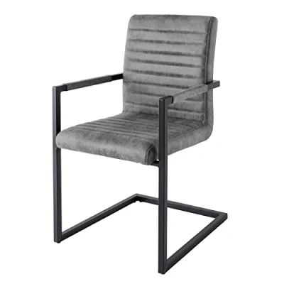Abbildung von riess ambiente Freischwinger LOFT vintage grau / schwarz (Einzelartikel, 1 St), Esszimmer · Microfaser Metall mit Armlehne Industrial