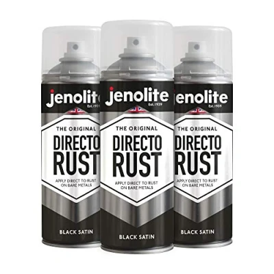 Abbildung von JENOLITE Directorust Seidenmatte/Satin Sprühfarbe Schwarz 3x400ml Direkt zu Rost für Metall, Kunststoffe und Holz Satin Innen außen RAL 9005