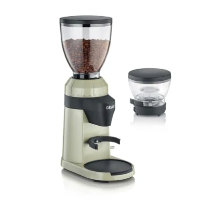 Abbildung von GRAEF Kaffeemühle CM8007 Mühle für Kaffeebohnen elektrische Bohnenmühle mit LED Beleuchtung Mahlgradeinstellung Bohnenkaffee 350g Füllmenge pistazie