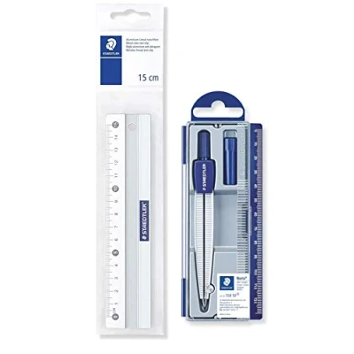 Abbildung von Staedtler 563 15 Lineal Metall, 15cm (Lineal + Zirkel)