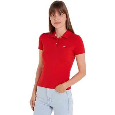 Abbildung von Tommy Jeans SLIM Essential Poloshirt, Damen, Größe: 34, Deep crimson