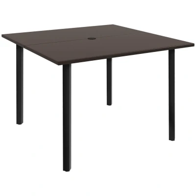Abbildung von Outsunny Gartentisch, Esstisch für Garten, Quadratischer Balkontisch 4 Personen Terrassentisch mit Schirmloch, Stahl, Braun, 100 x 72 cm