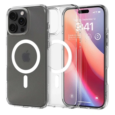Abbildung von Spigen für iPhone 16 Pro Hülle [Anti Yellowing] Ultra Hybrid MagFit Case Handyhülle Transparent Dünn Slim Kompatibel mit MagSafe Frost Clear