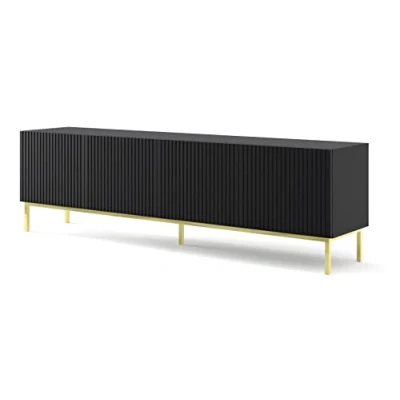 Abbildung von BIM Furniture TV Schrank Ravenna B 200 cm 4D mit gefräster Front Hochwertiges MDF Lowboard Tisch Sideboard Kommode Hi Fi Fernsehtisch Skandinavische (Schwarz Matt)