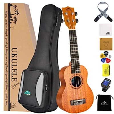 Abbildung von EASTROCK Sopran Ukulele Mahagoni Anfänger 53,3 cm Big Package Kit Ukalalee Geeignet für Kinder, (21 Mahagoni)