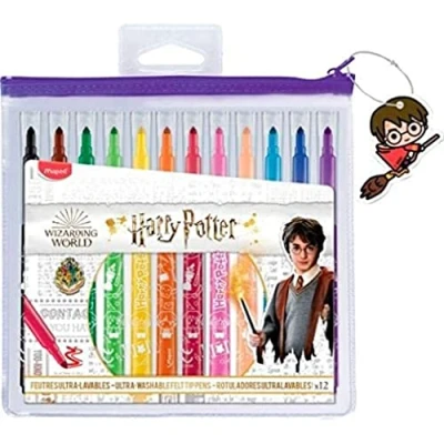 Abbildung von Maped Long Life Harry Potter Filzstifte, 12 extrem waschbar und langlebig, mittlere Spitze, Blockierspitze, lebendige Farben, ideal für Schulanfang, wiederverwendbar, Federmäppchen