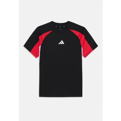 Abbildung von adidas Unisex Kinder Seasonal Essentials Colorblock T Shirt, Black/Pure Ruby/White, 7 8 Years