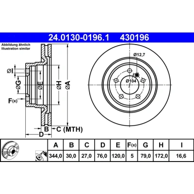 Abbildung von ATE 24.0130 0196.1 Bremsscheibe 344,0 30,0 5 120,0 Belüftet beschichtet LAND ROVER: Range Rover 3